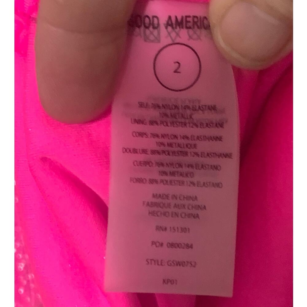 Good American Hot Pink Metallic Sparkle Ruched Stretch Mini Dress‎  sz 2/Med - Picture 5 of 9
